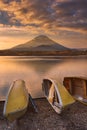 Mount Fuji and Lake Shoji in Japan at sunrise Royalty Free Stock Photo